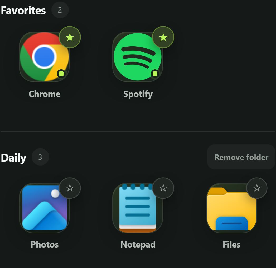 PocketPilot favorites and a Daily folder, with Chrome, Spotify, Photos, Notepad, and Files