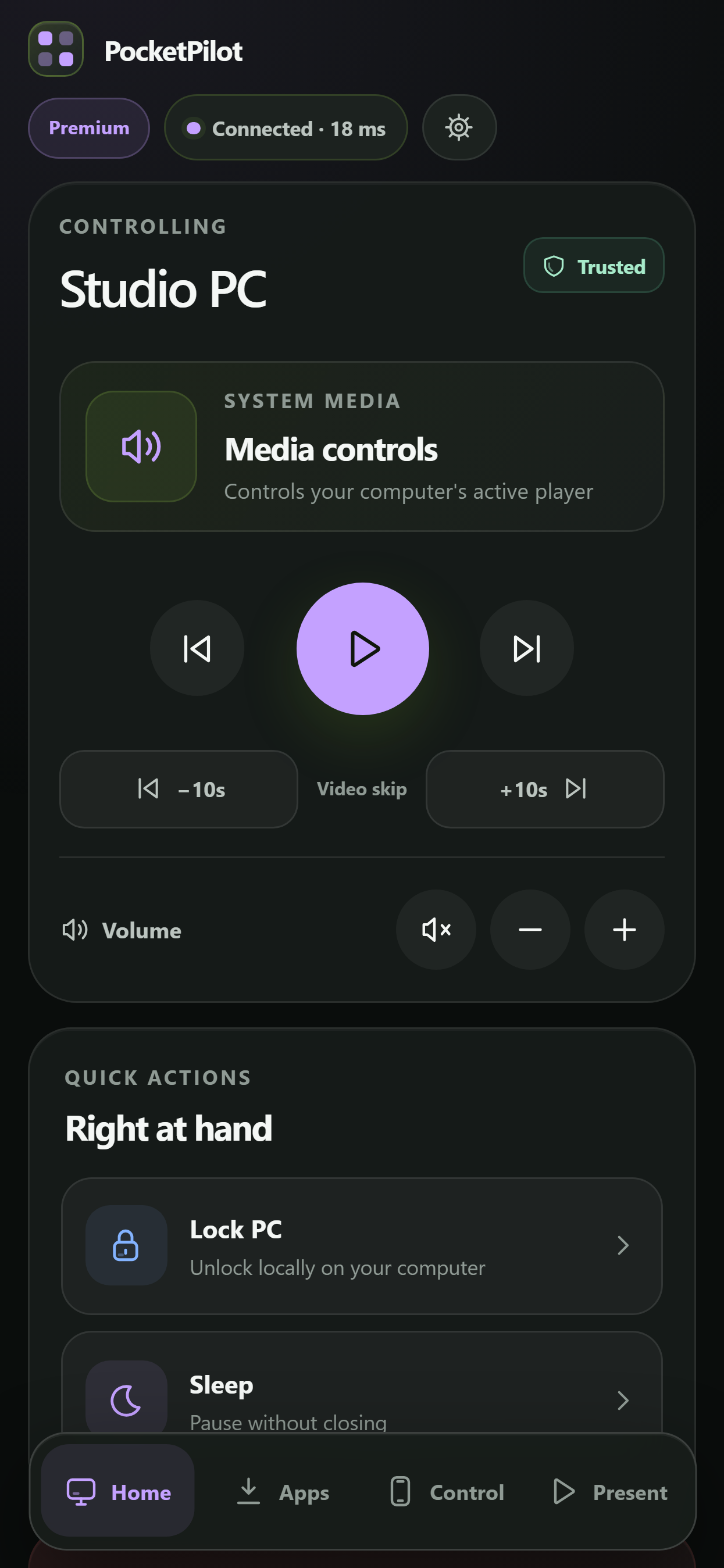 PocketPilot Home in the Dusk color theme