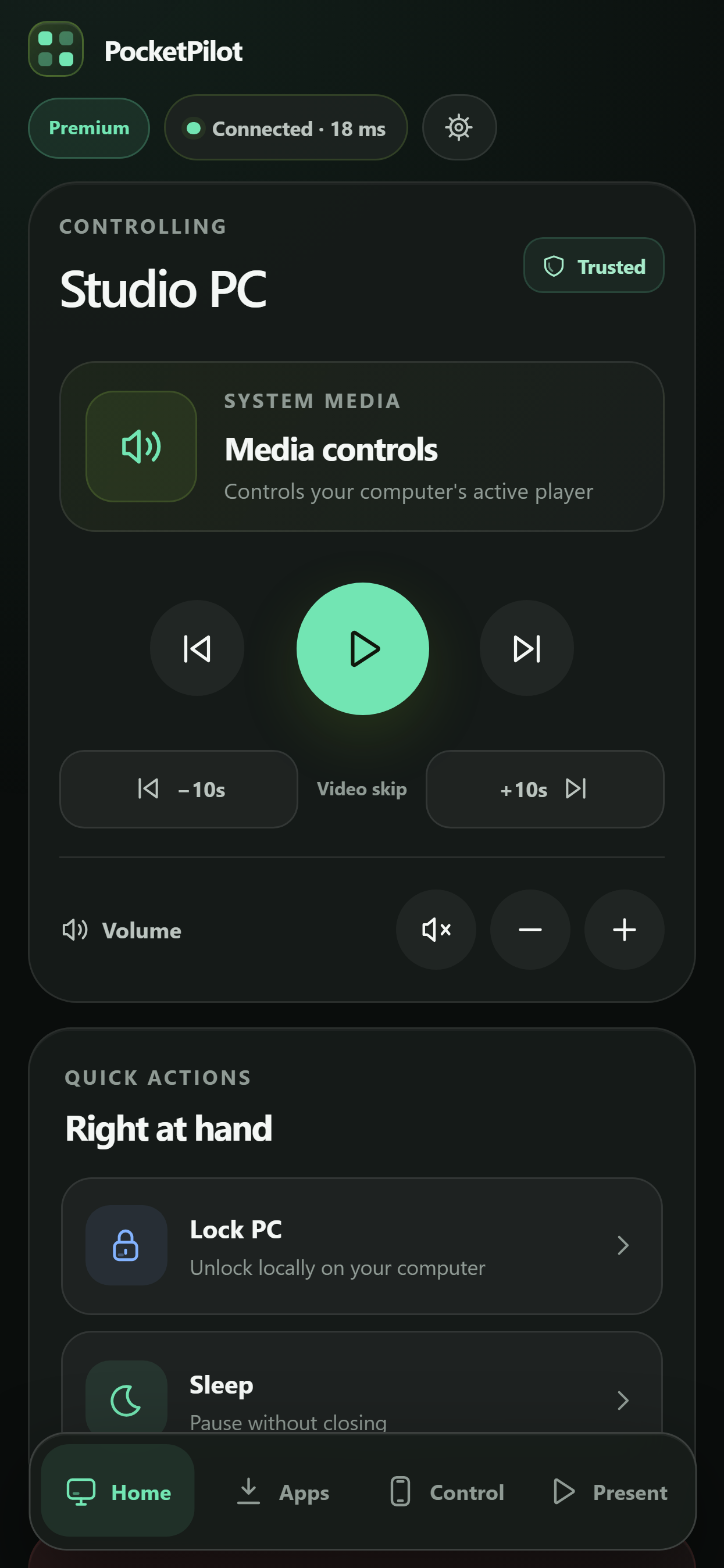 PocketPilot Home in the Fresh mint color theme